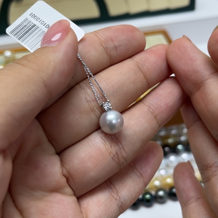 颈饰银S925镶嵌海水珍珠澳白9-10mm15号