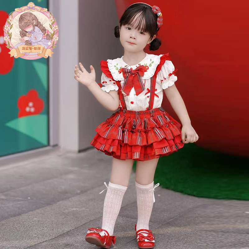 清晨兔原创设计女童草莓蛋糕炸屁裙半身裙