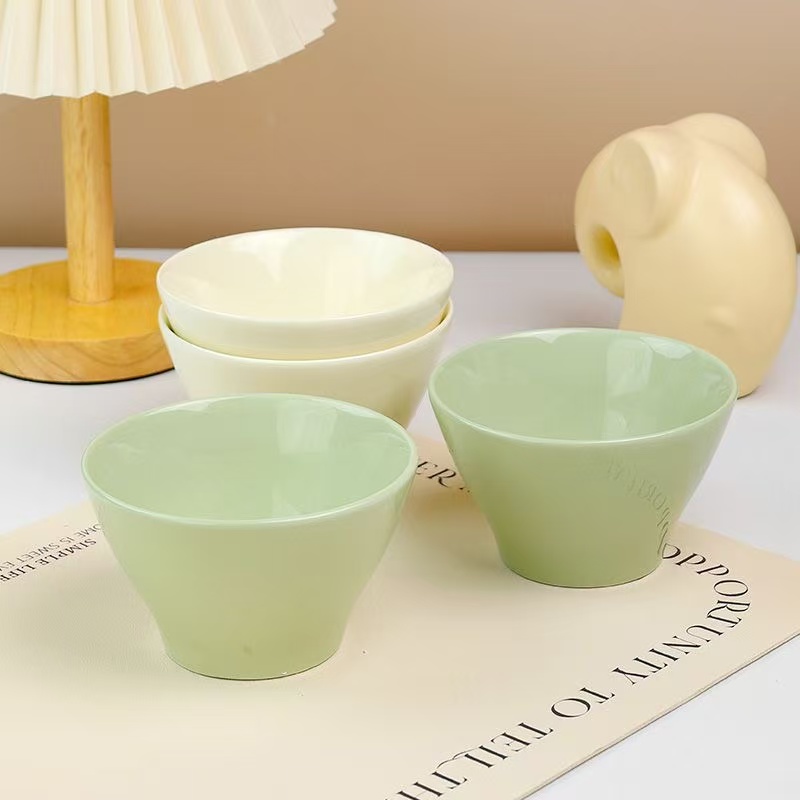 奶油风5英寸斗笠碗6只装高温釉下彩陶瓷餐具