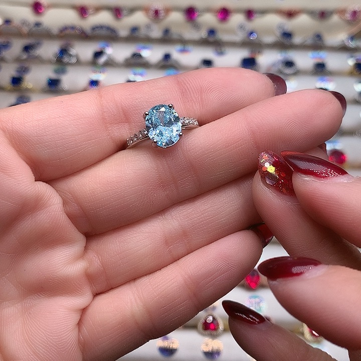 海蓝宝石戒圈银S925镶嵌8.10