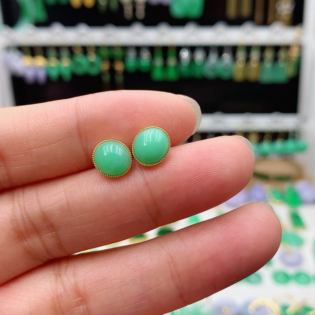 翡翠耳饰18K金镶嵌的