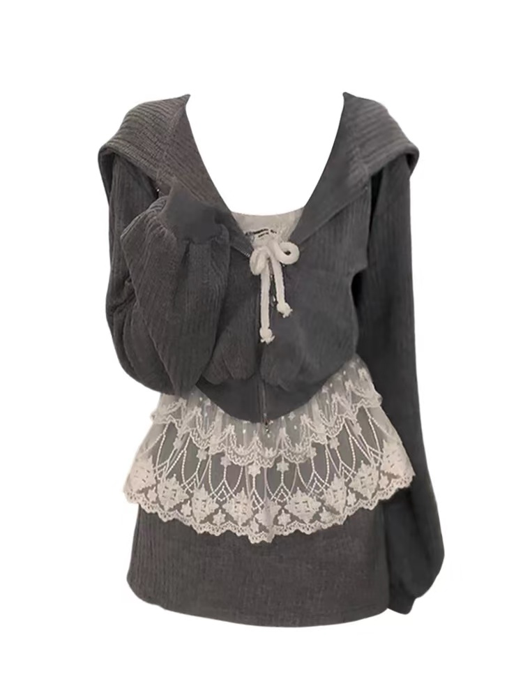 优选头家连帽卫衣外套半裙套装裙女甜美纯欲风三件套20529