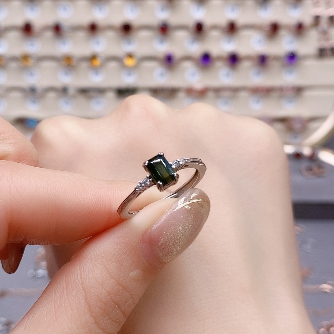 碧玺戒指银S925镶嵌戒指