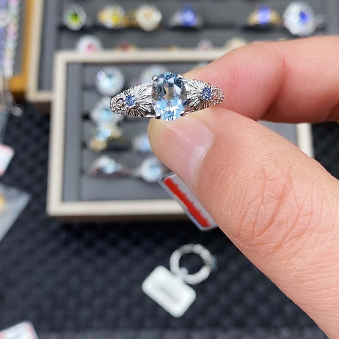 非***者银S925镶嵌海蓝宝石戒圈