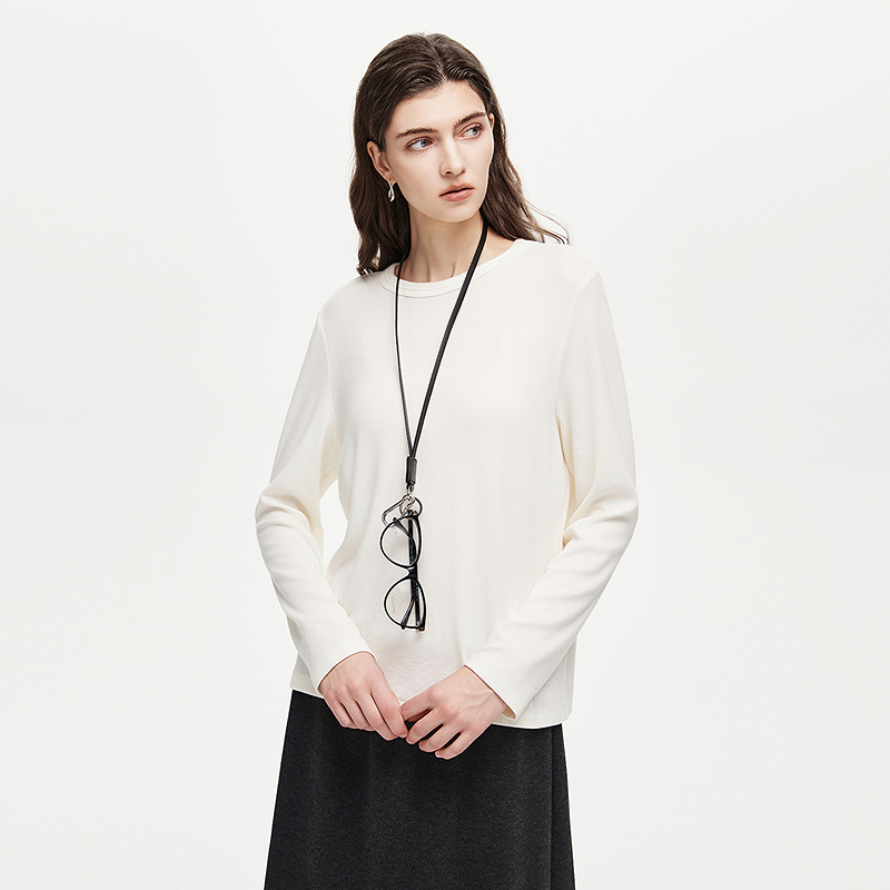 初棉小众设计师款显瘦宽松双眼皮长袖T恤活动367601003