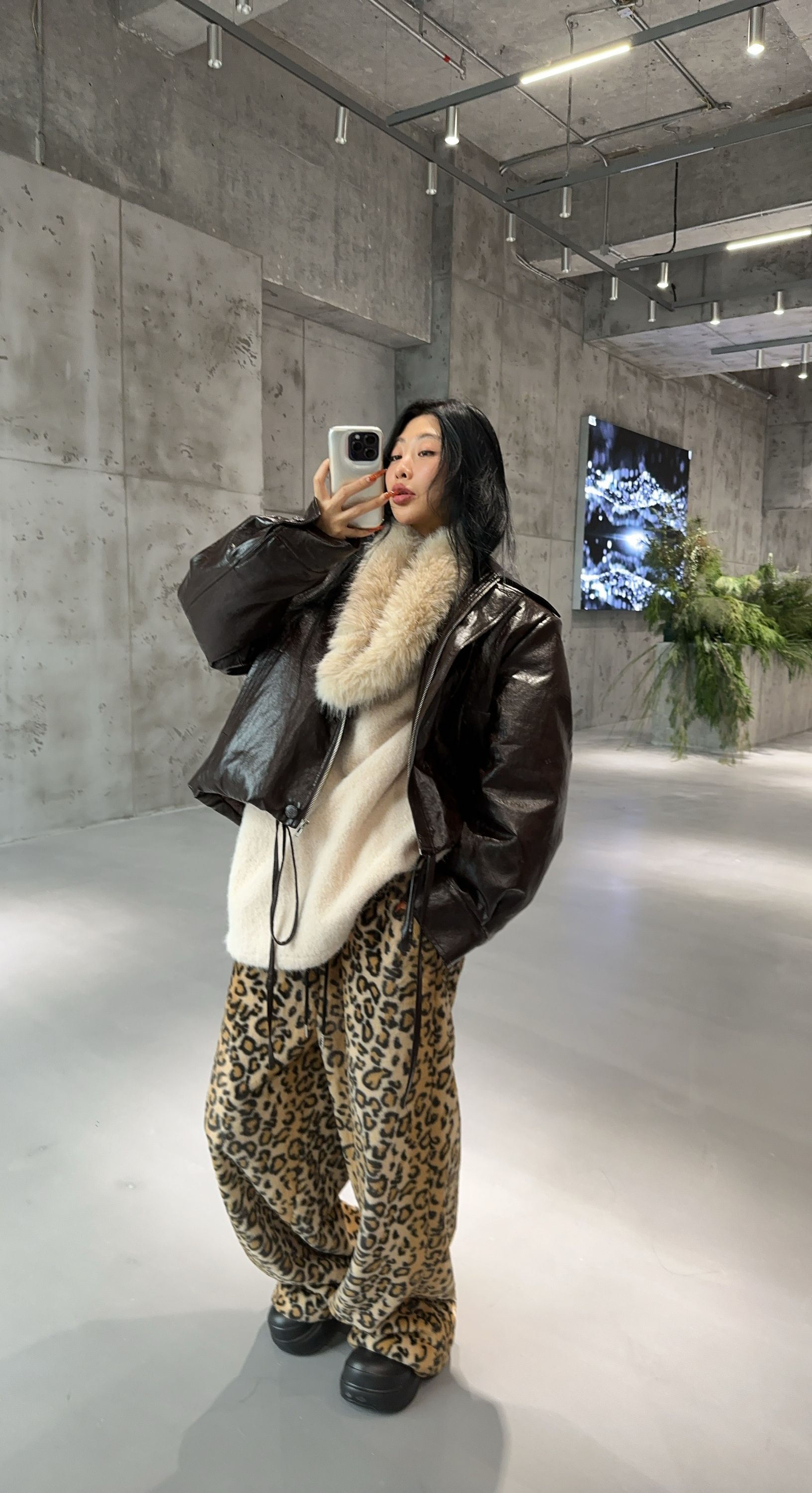 VIVISPLENDID80095#原创欧美风帅气豹纹保暖毛毛裤