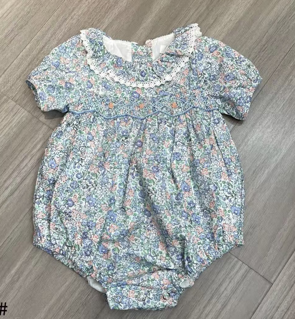 手工打揽女童女宝婴童哈衣三角款短爬款短袖女套头爬服