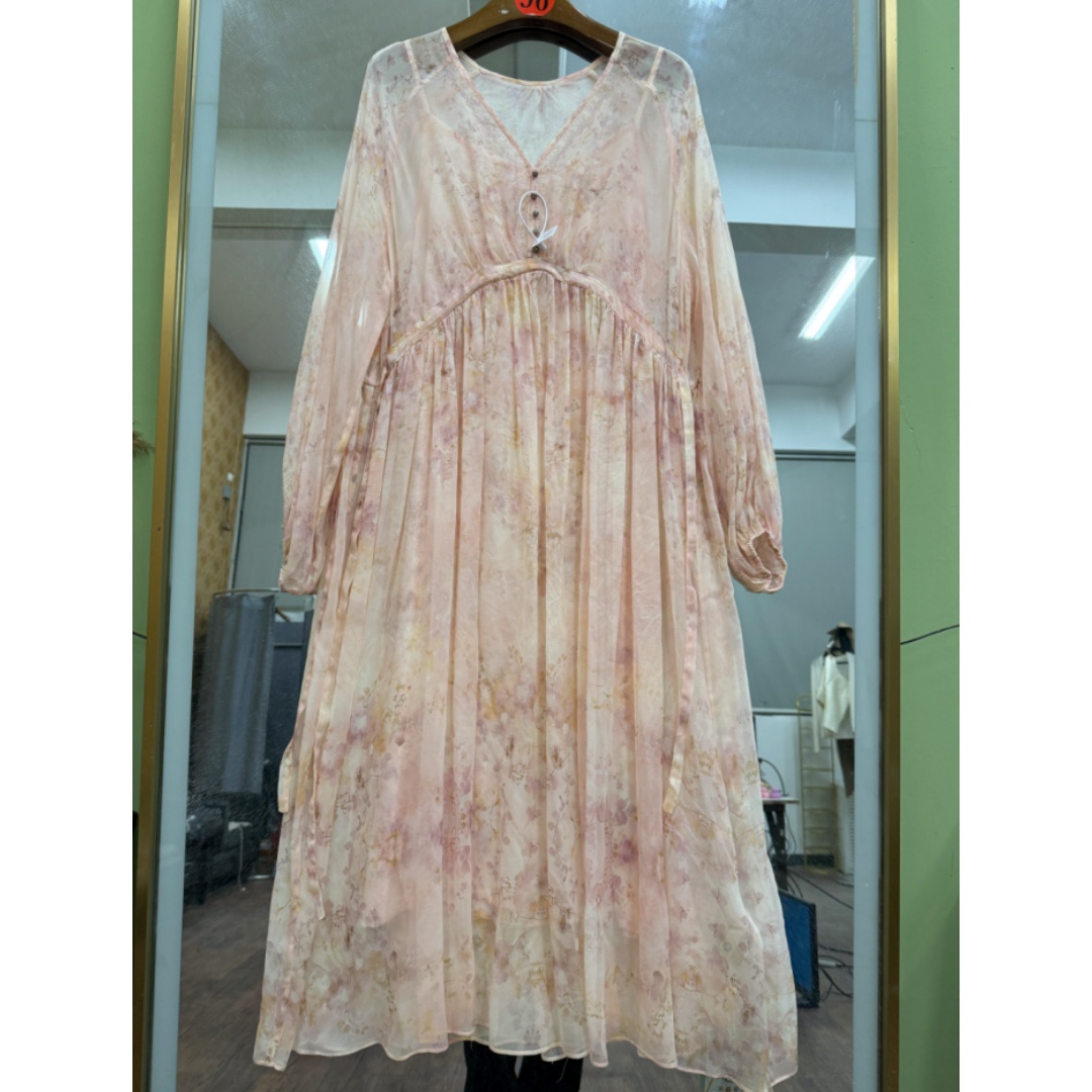 新【甜甜轻奢-】重磅100桑蚕丝连衣裙H0729-2