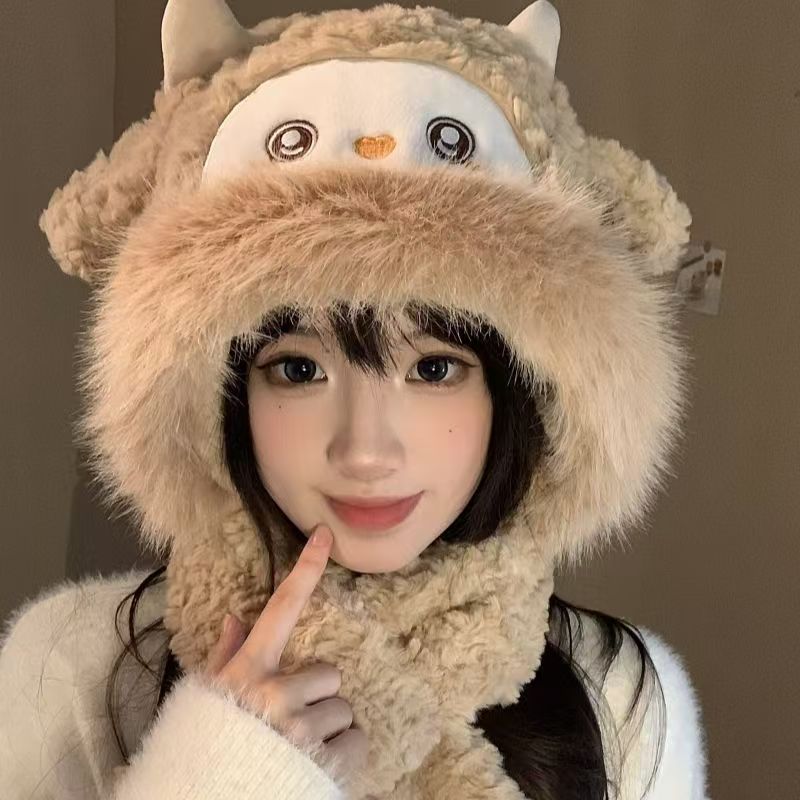 喜洋洋冬季雷锋帽女街头风卡通可爱骑车卡通帽子加绒冬天秋冬加厚