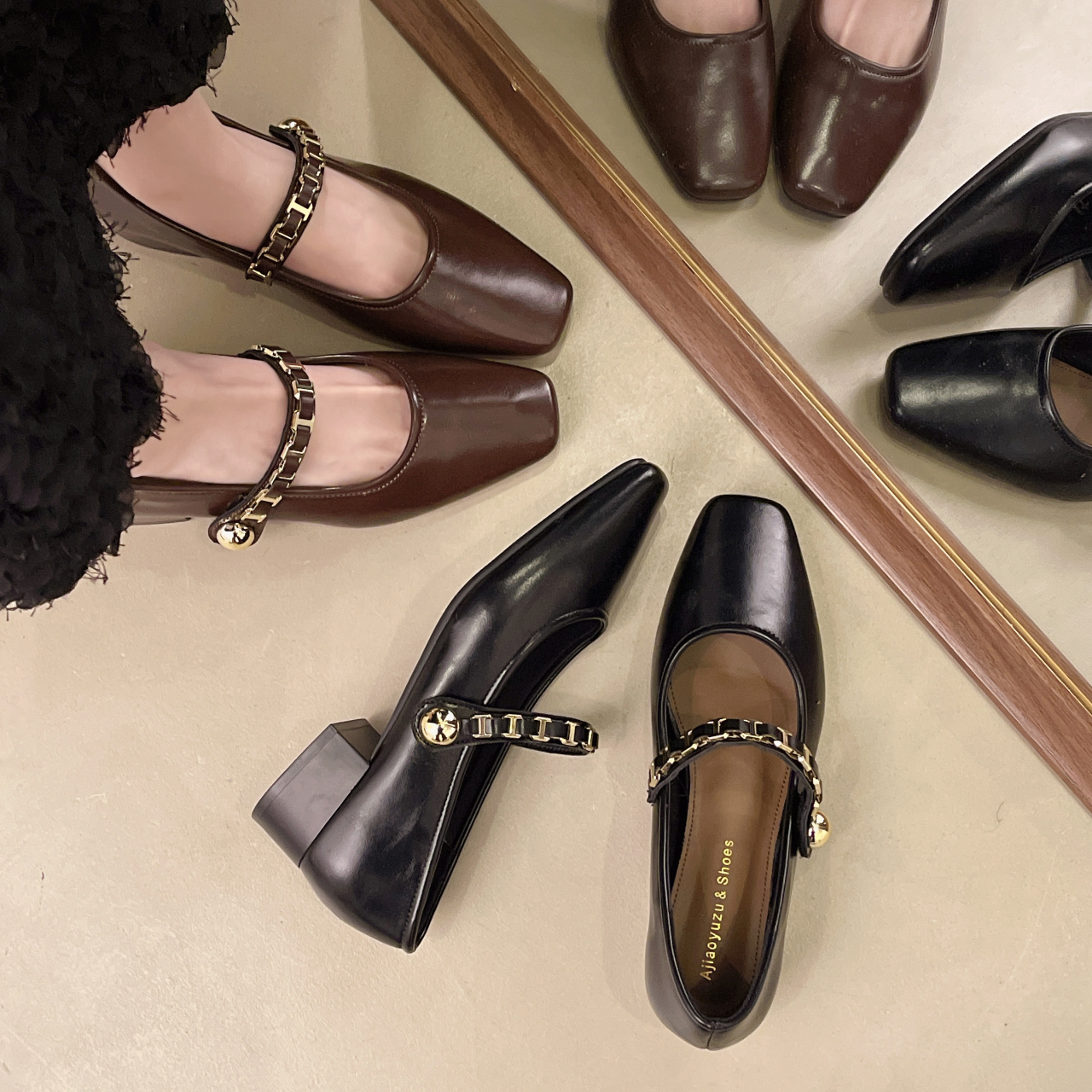 法式复古粗跟浅口单鞋2025春季新款百搭时尚玛丽珍女鞋