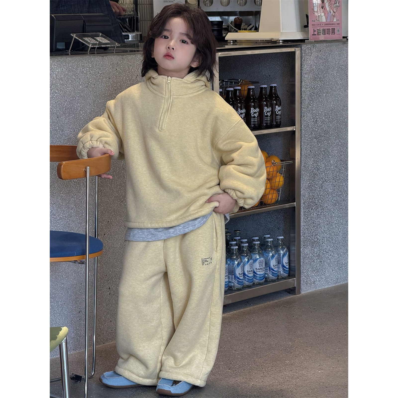 乐小悠 童装男童套装2025冬季新款韩版加厚羊驼绒套装儿童保暖潮