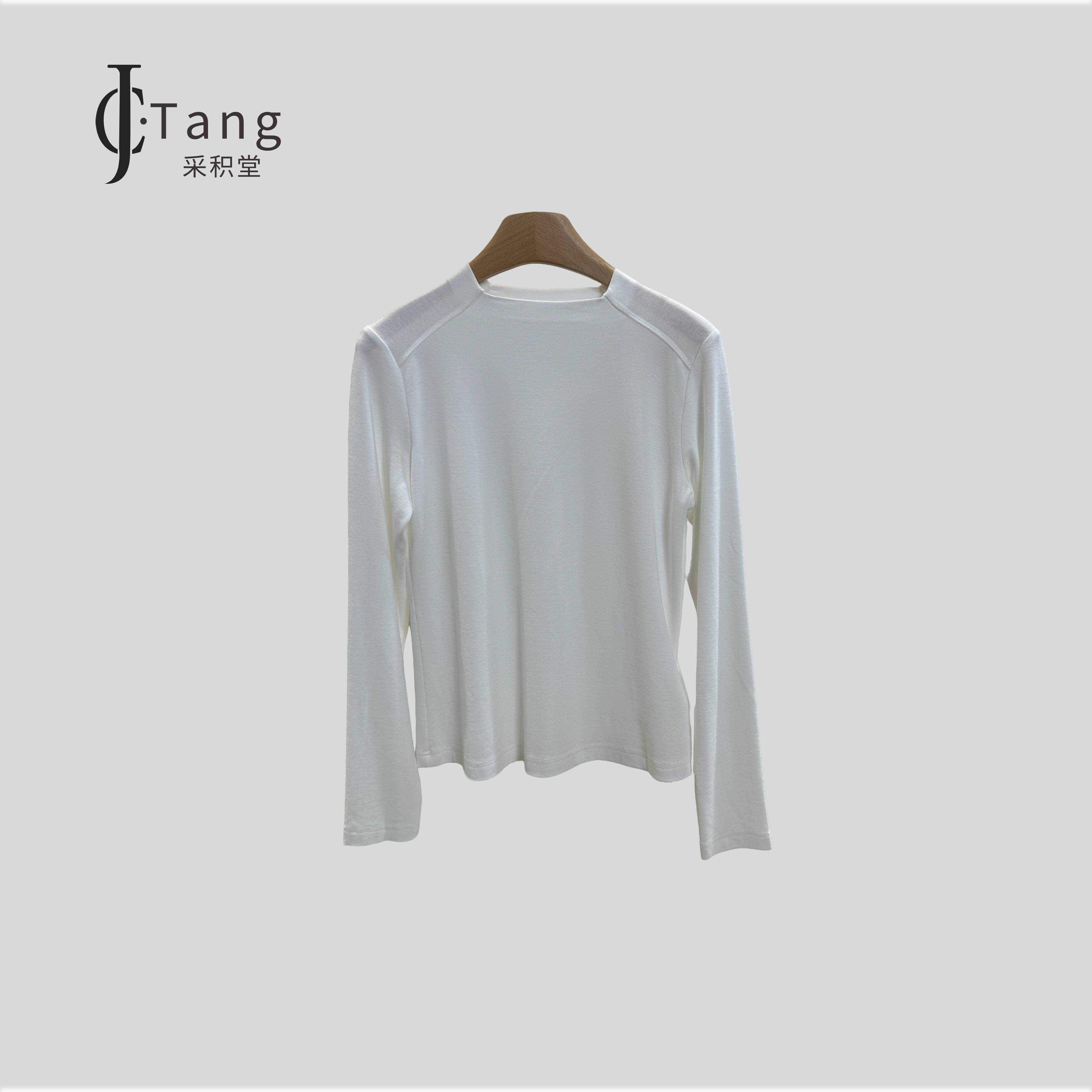 CJ采积堂女装简约时尚素板高级内搭半高领棉衫A53879