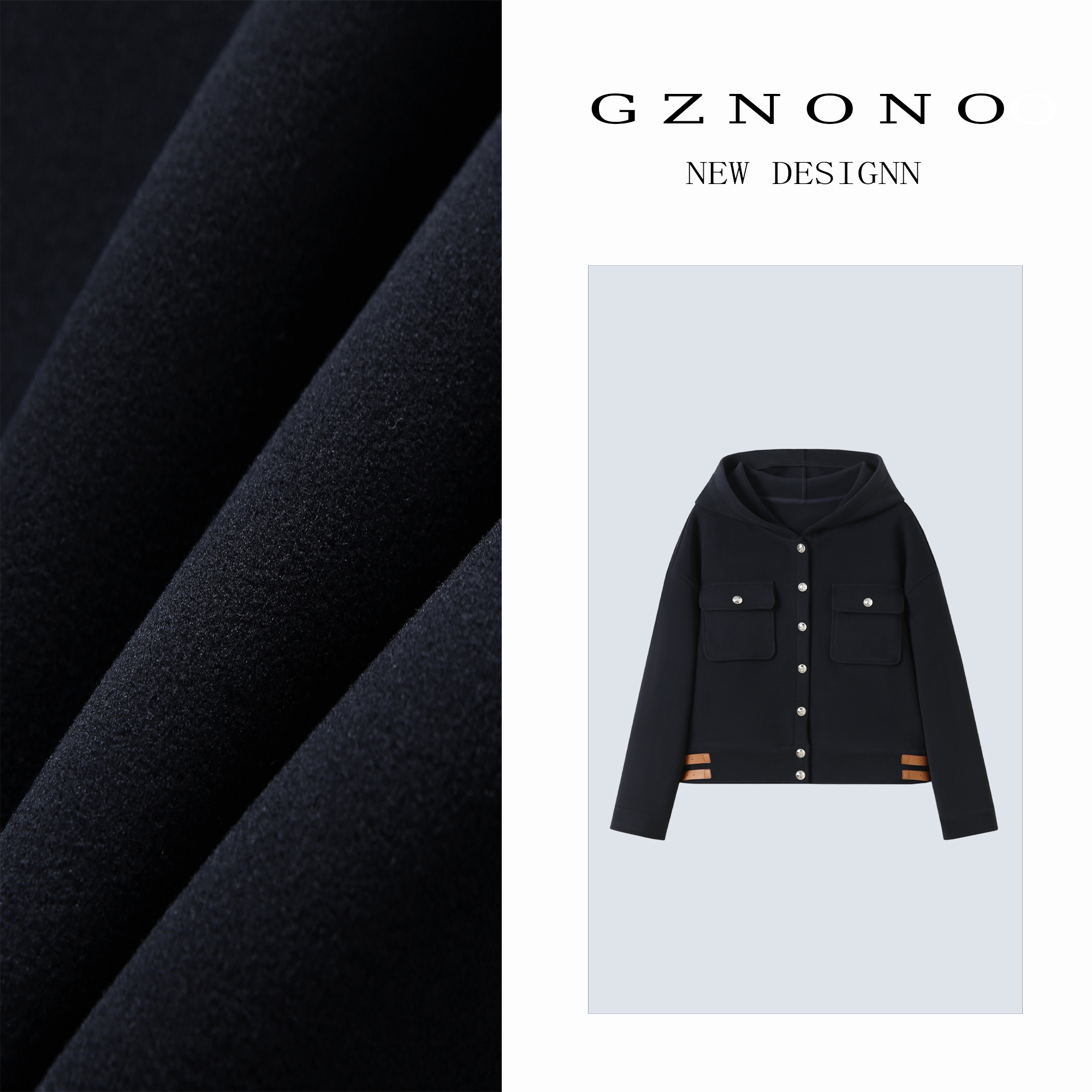 GZNONO“悉尼冬日”连帽皮革标磨毛落肩夹克外套SS26424