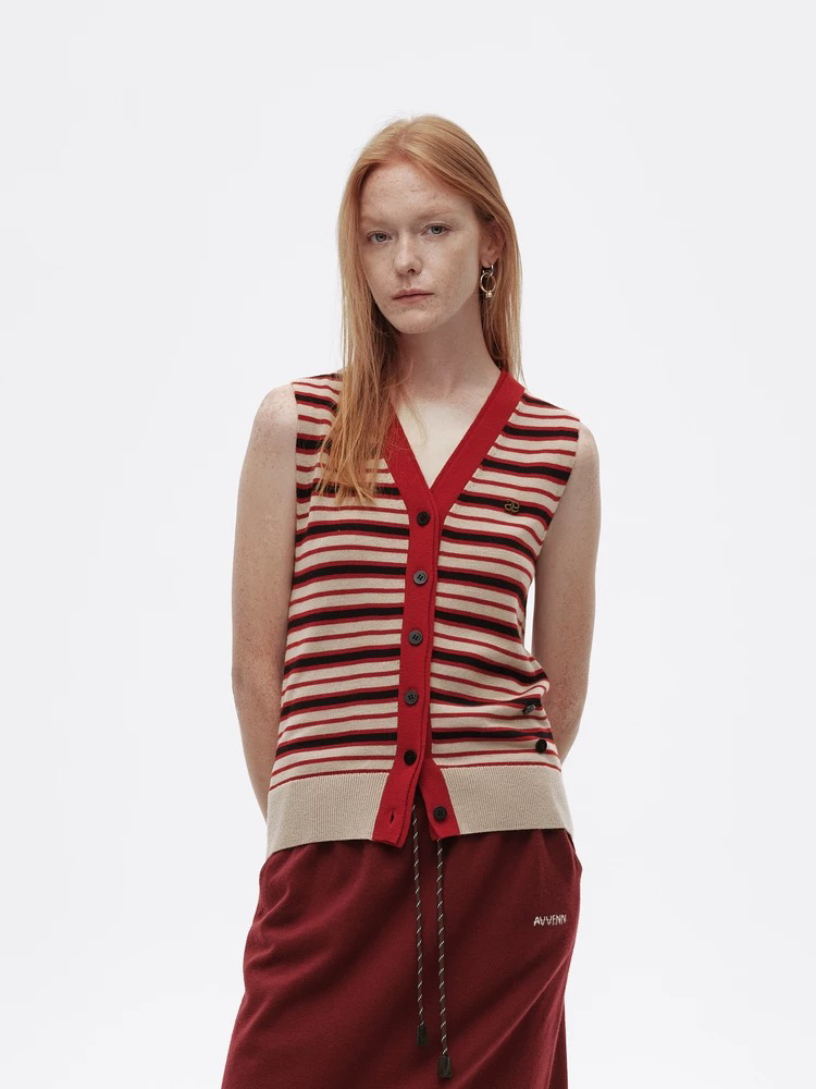 AVVENN2025春季新品福运蛇复古衬肤条纹舒适不扎马夹