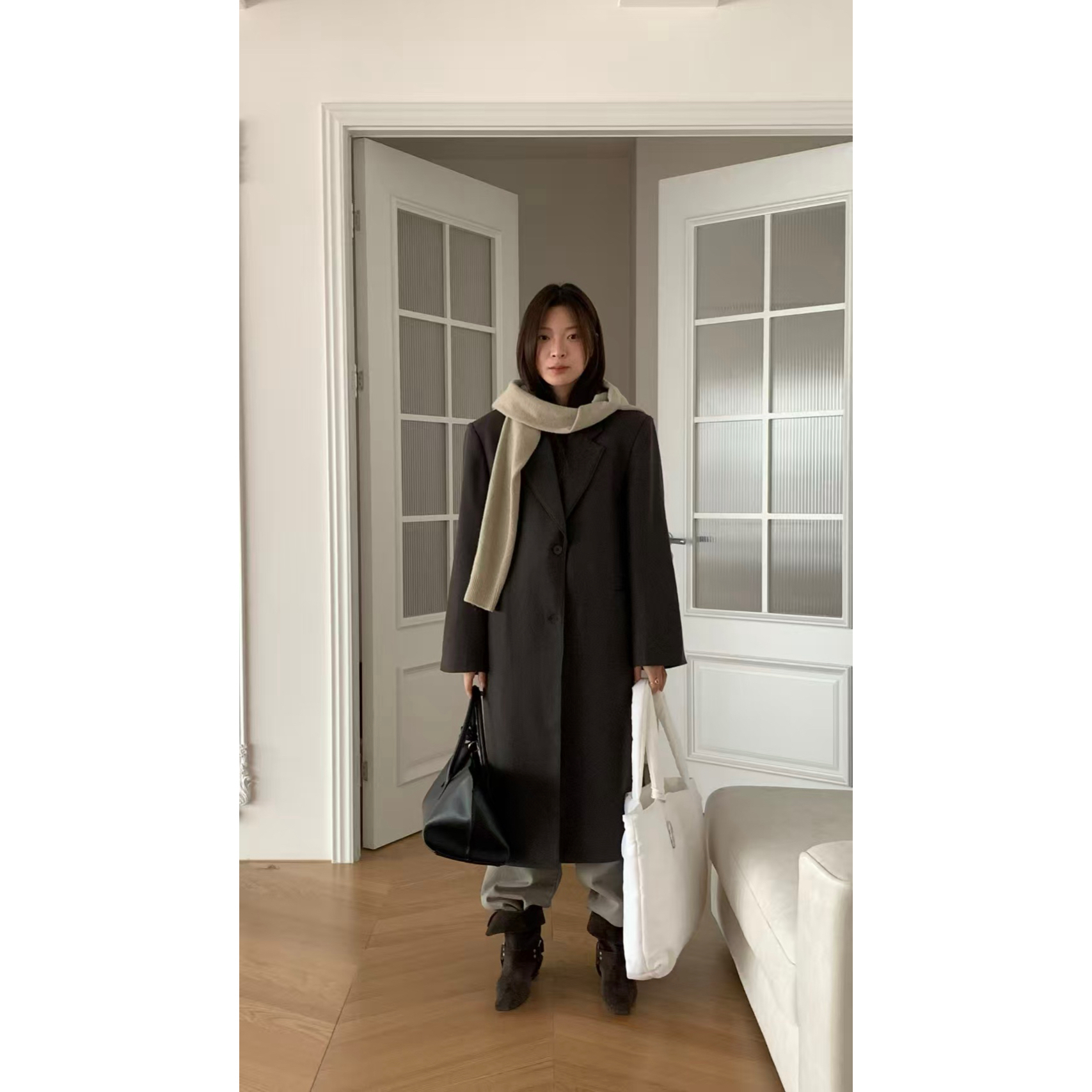 （福）【羊绒呢子】气质款西装领呢子大衣外套（2WTM618525#）爱唯依