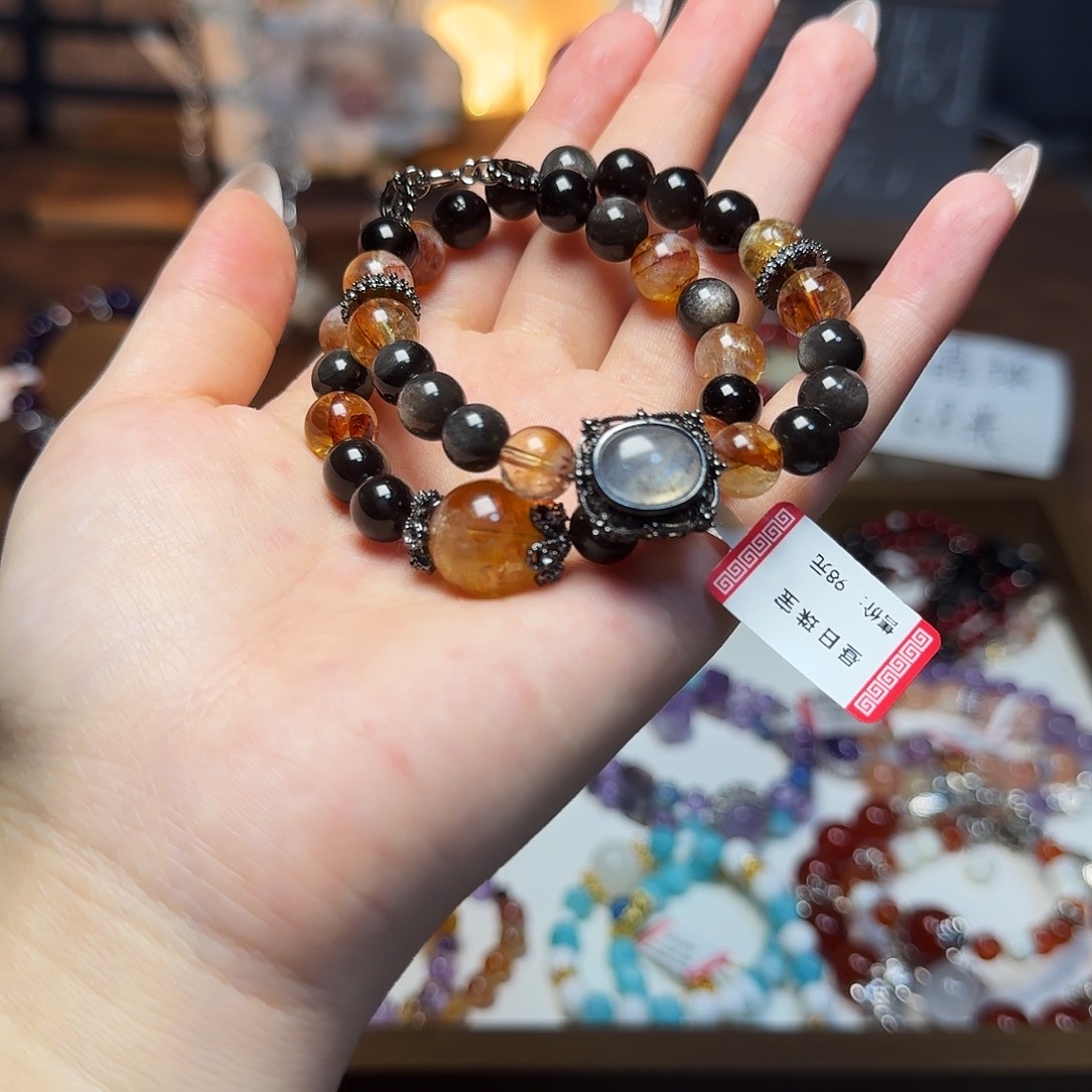 水晶手链合金天然水晶黄塔晶多圈