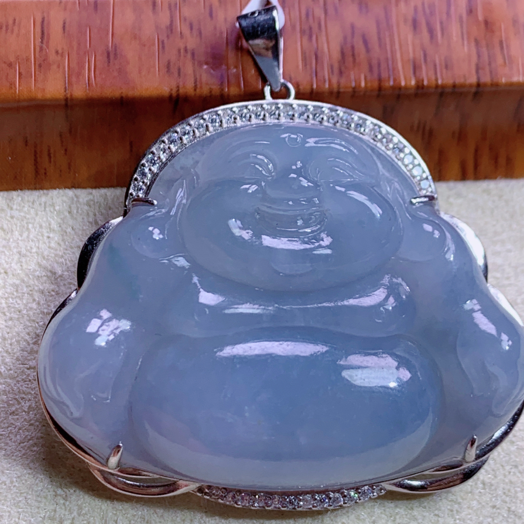 天然缅甸A货翡翠s925银冰胶紫罗兰佛公吊坠j整38石27.5/36/7.6mm