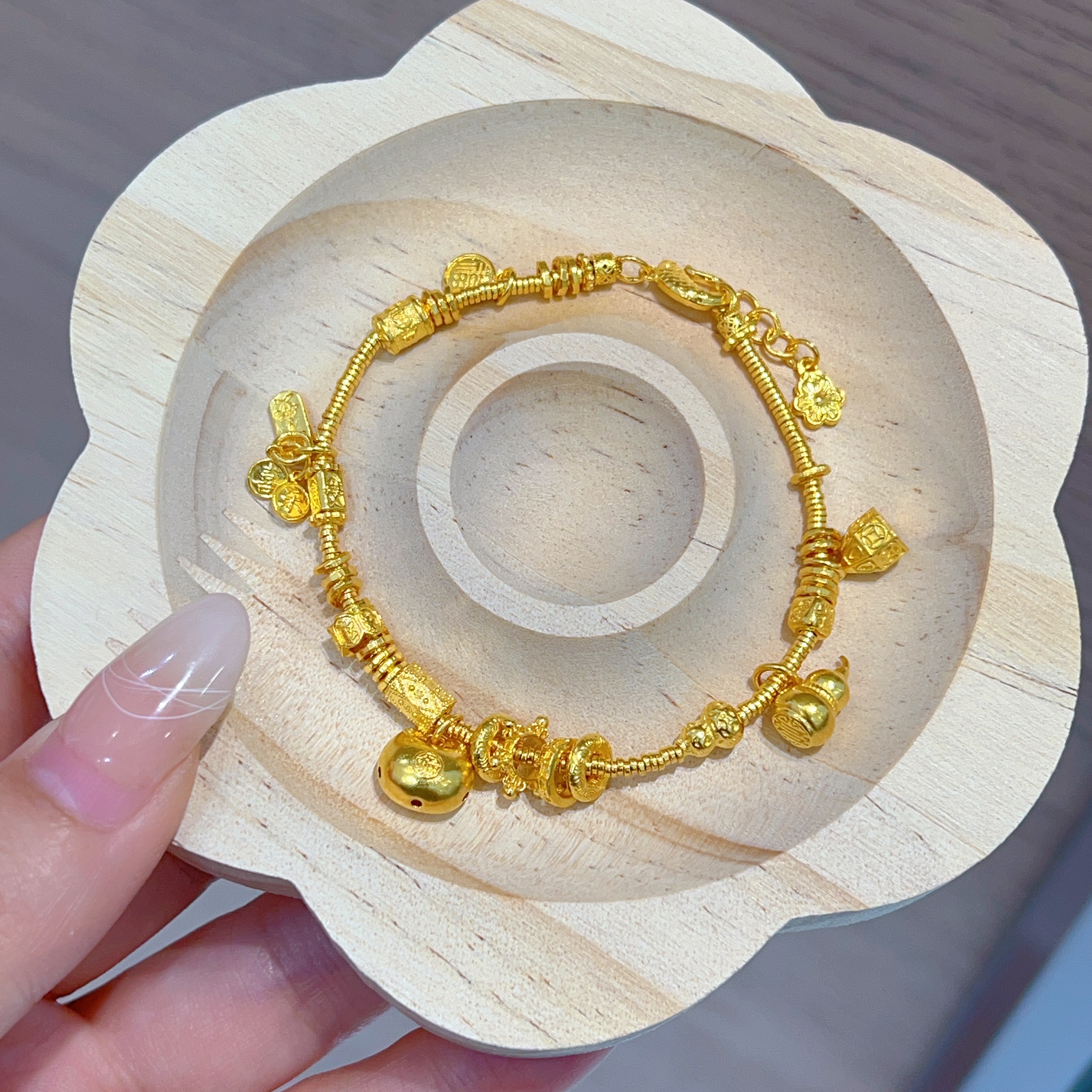 宝裕华足金999 古法手串 福气满满（凤扣）