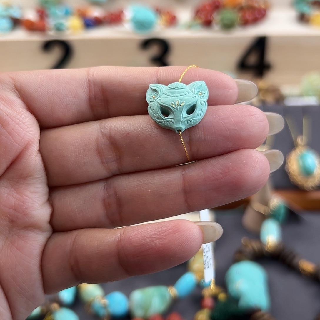 绿松石未镶嵌把件狐狸面具配饰