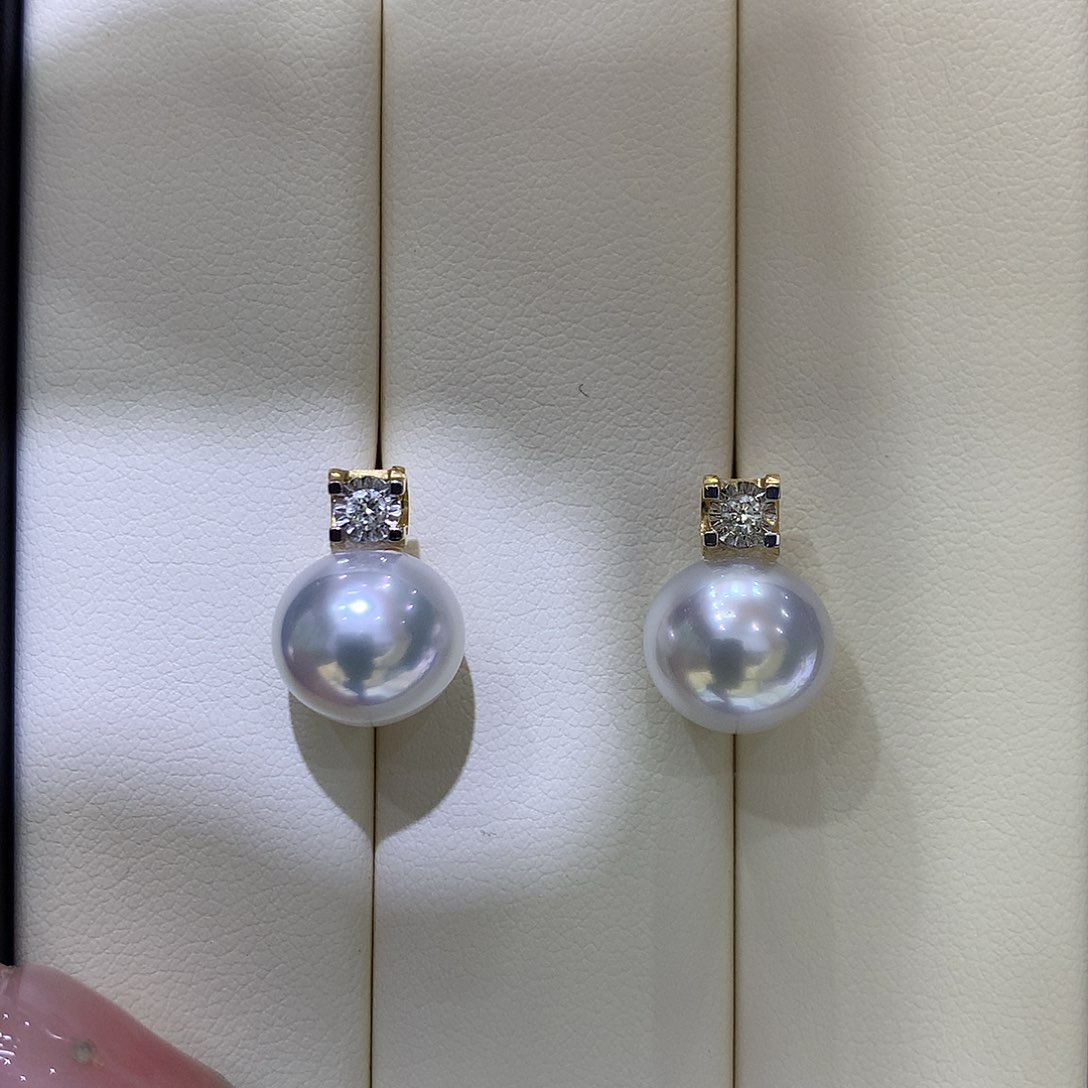 海水珍珠耳饰18K金镶嵌11mm澳白