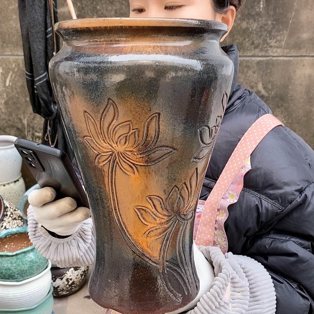 紫砂花盆瑕疵口18高31