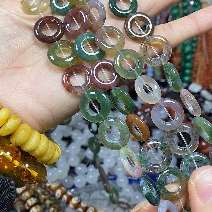 玛瑙/玉髓未镶嵌珠宝半成品天然水草玛瑙卡15-26mm25颗