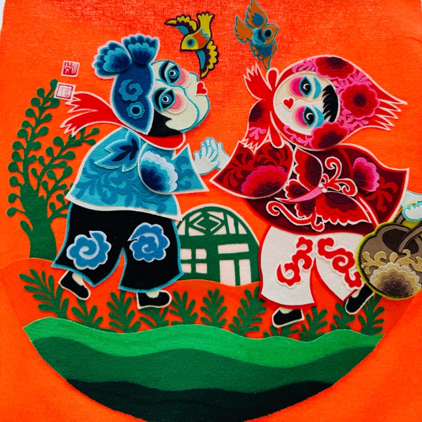 非遗 纯手工布贴画摆台 直径32cm带礼盒 可定制