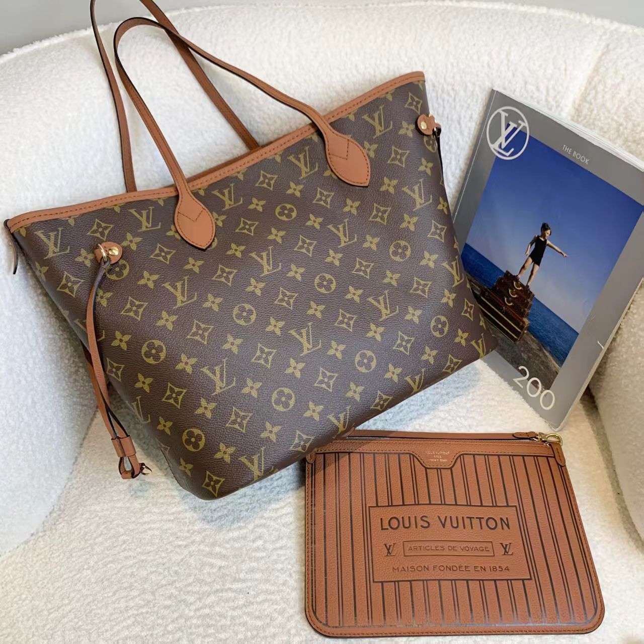 99新 LouisVuitton/路易威登 壹臻双面老花neverfull中号28522308