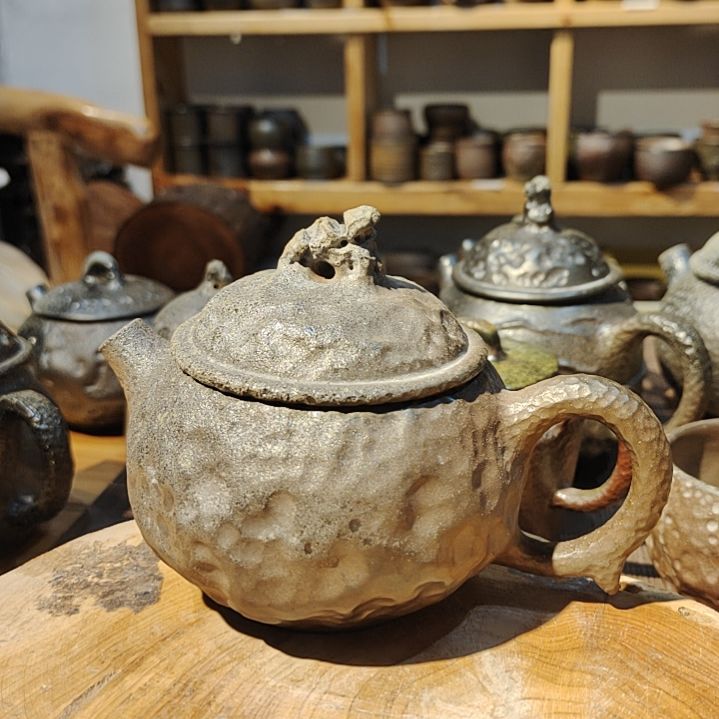 坭兴陶纯柴烧全手工茶壶锤纹180c