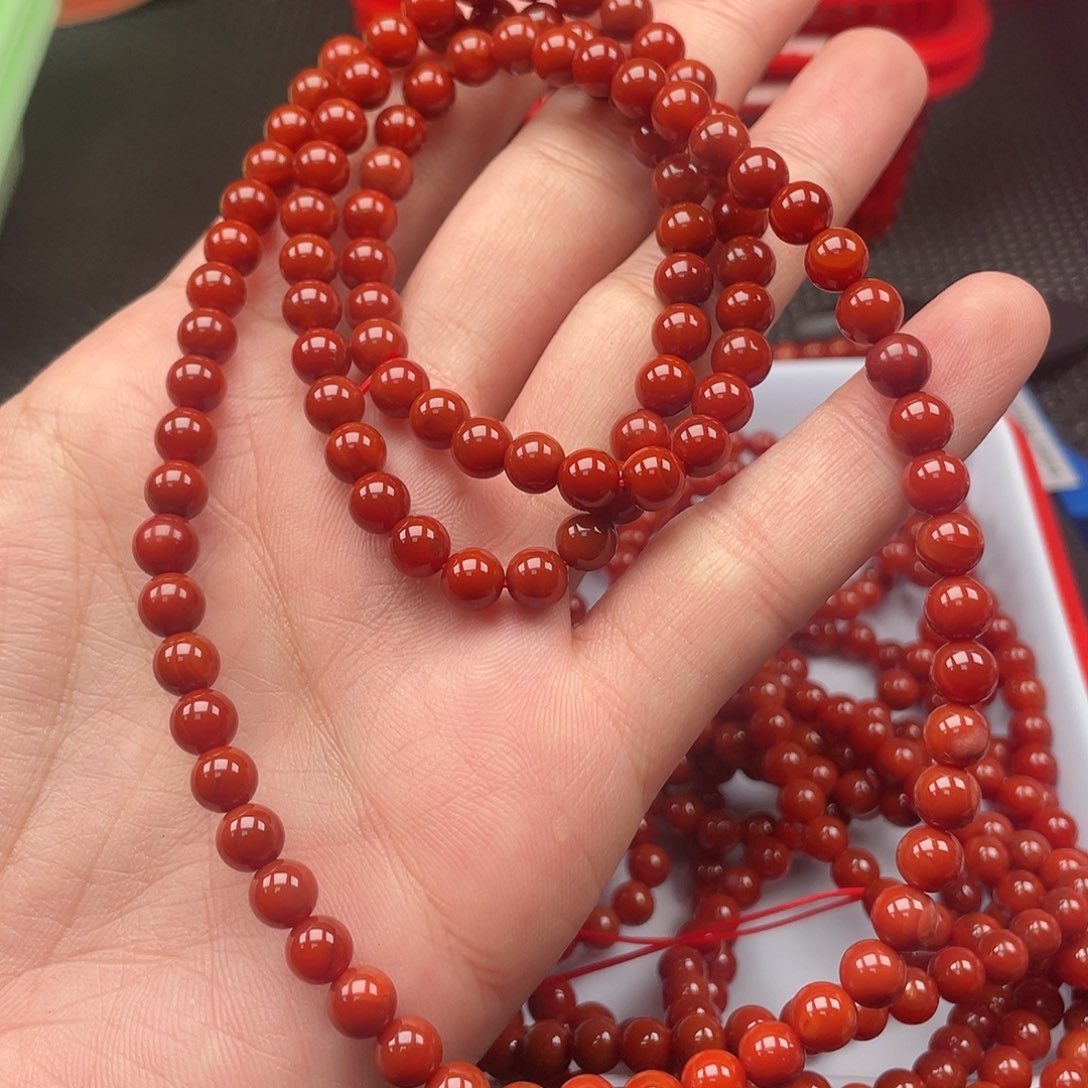 南红玛瑙2号 6mm圆珠柿子红长链未镶嵌