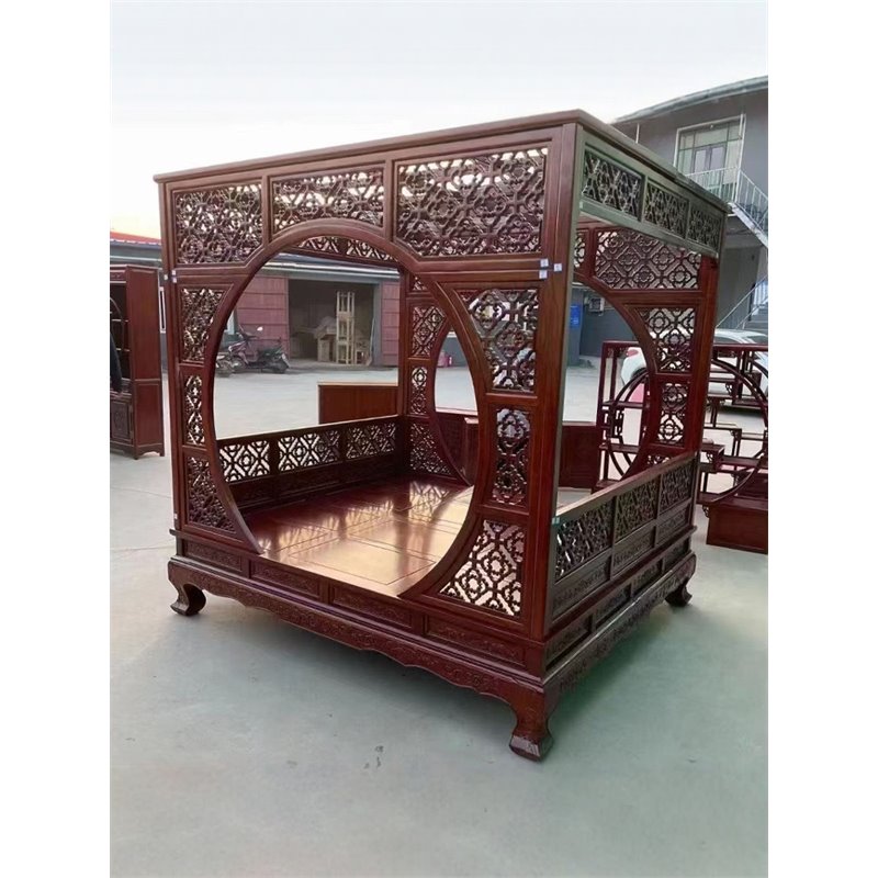 架子床中式实木拔步床榆木明清古典双人八步床仿古雕花踏步架子床