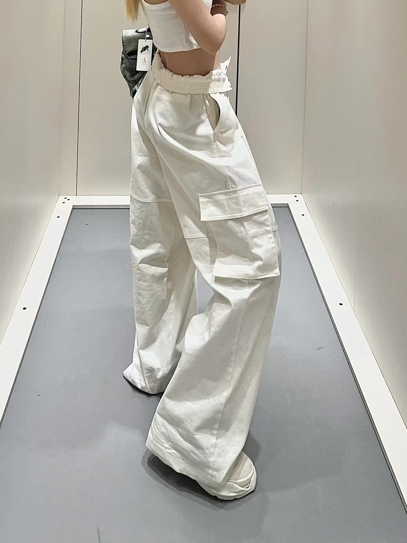 专属秋季美式口袋工装裤高腰透气休闲反光标阔腿裤显瘦百搭女长裤