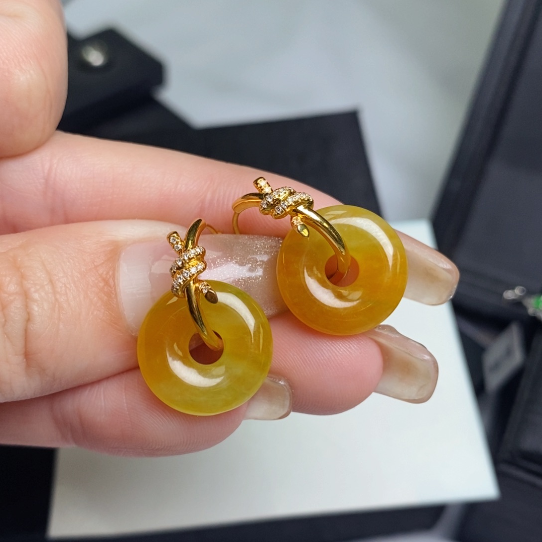 翡翠耳饰18K金镶嵌甜甜圈