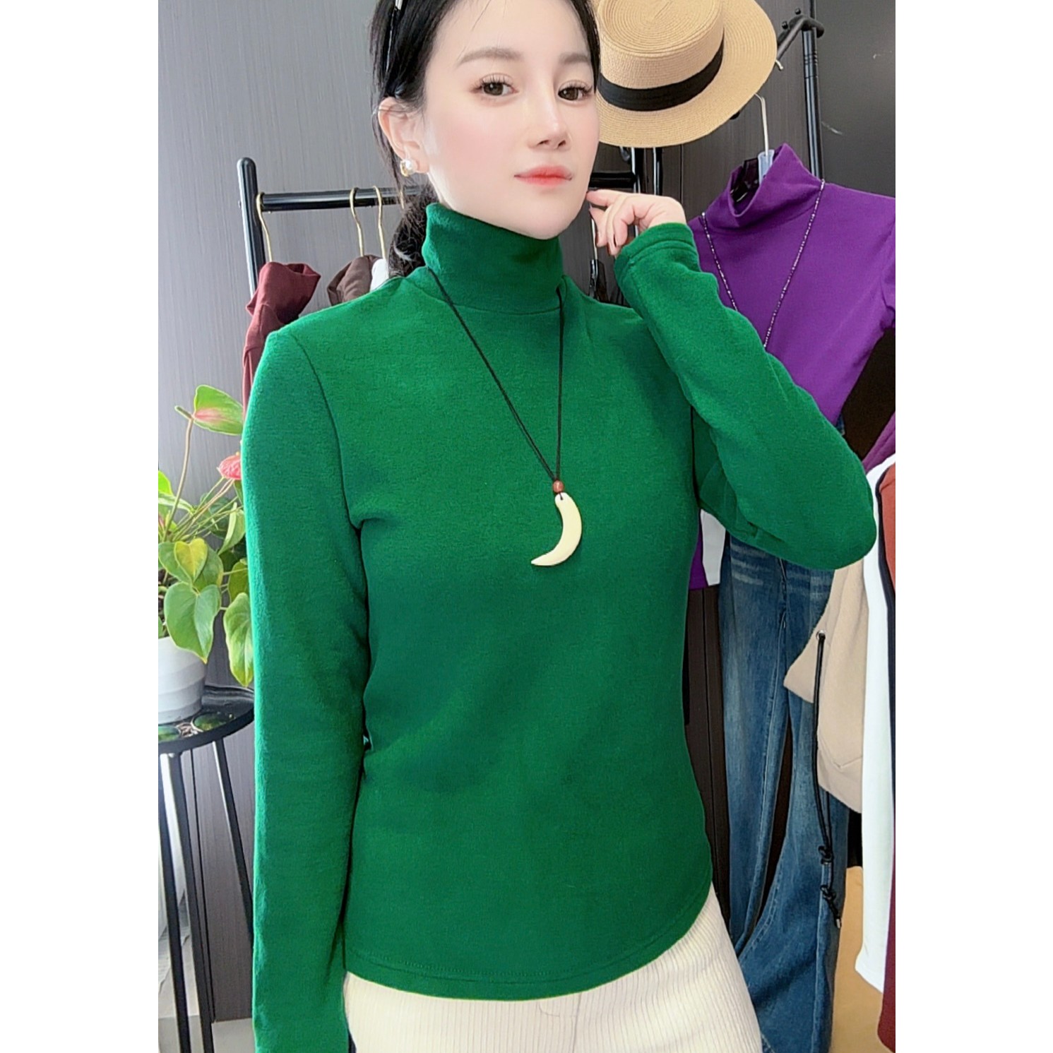 双面德绒高领内搭打底衫女款秋冬保暖堆堆领长袖T恤上衣