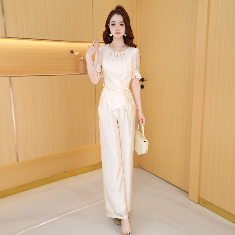 【两件套】夏季时尚修身高贵气质洋气收腰显瘦百搭高腰两件套套裤