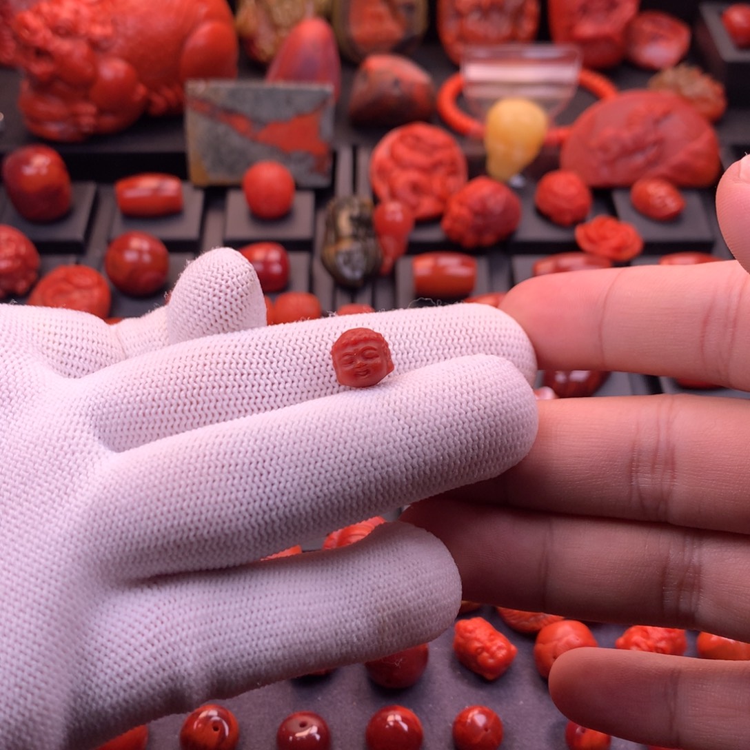 南红玛瑙未镶嵌精工雕刻满色满肉宝宝佛头配珠9.5mm