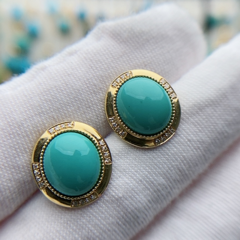 【闪购商品】18K金镶嵌绿松石珠宝奇石艳*