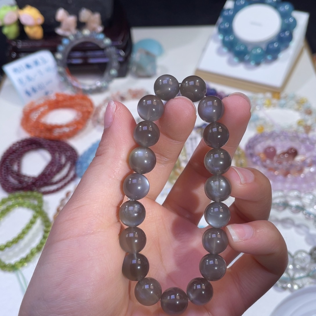 未镶嵌手链水晶强光黑银月光10mm