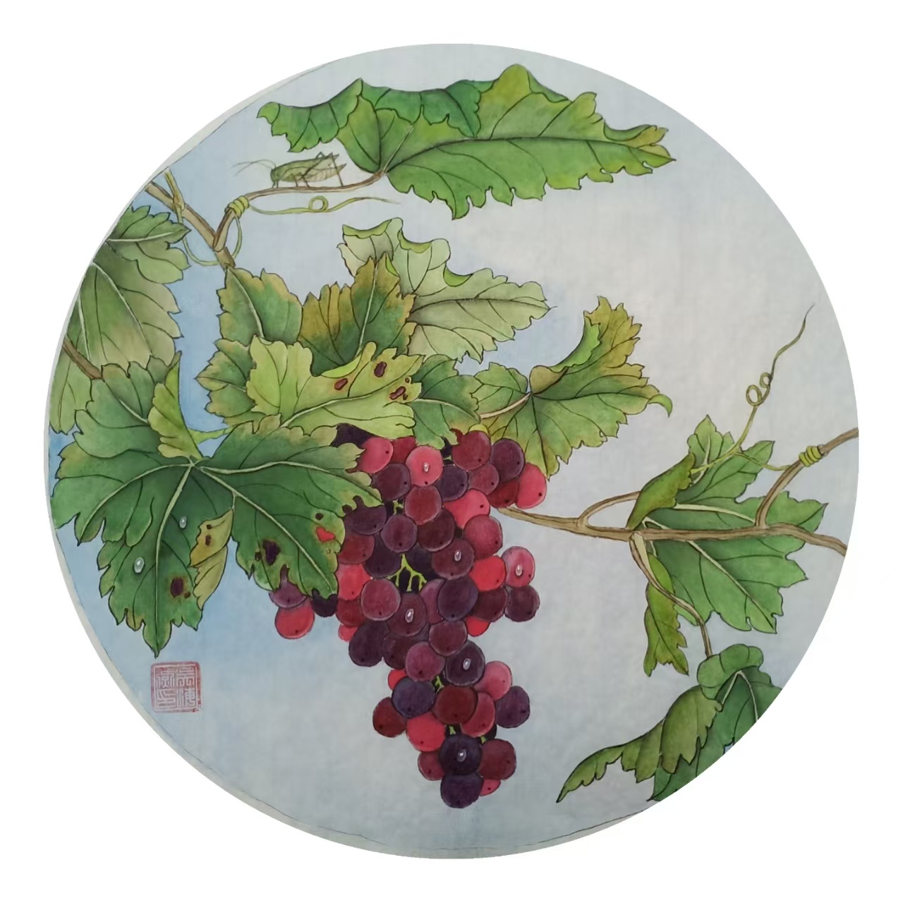 新中式圆形葡萄自粘贴画餐厅厨房墙面高级装饰创意水果挂画