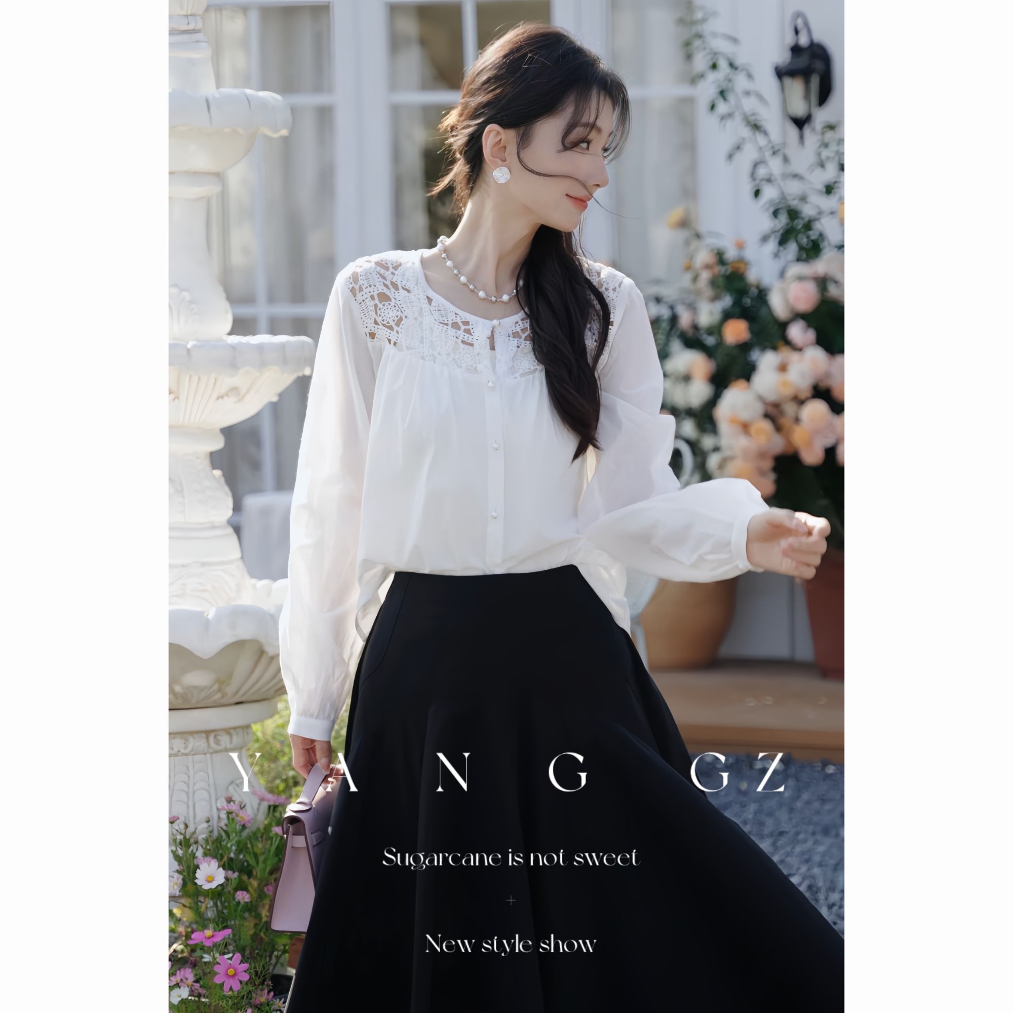 YANG GZ【灵感缪思】甜美钩花拼接宽松衬衫上衣女 GZ5151GL602036