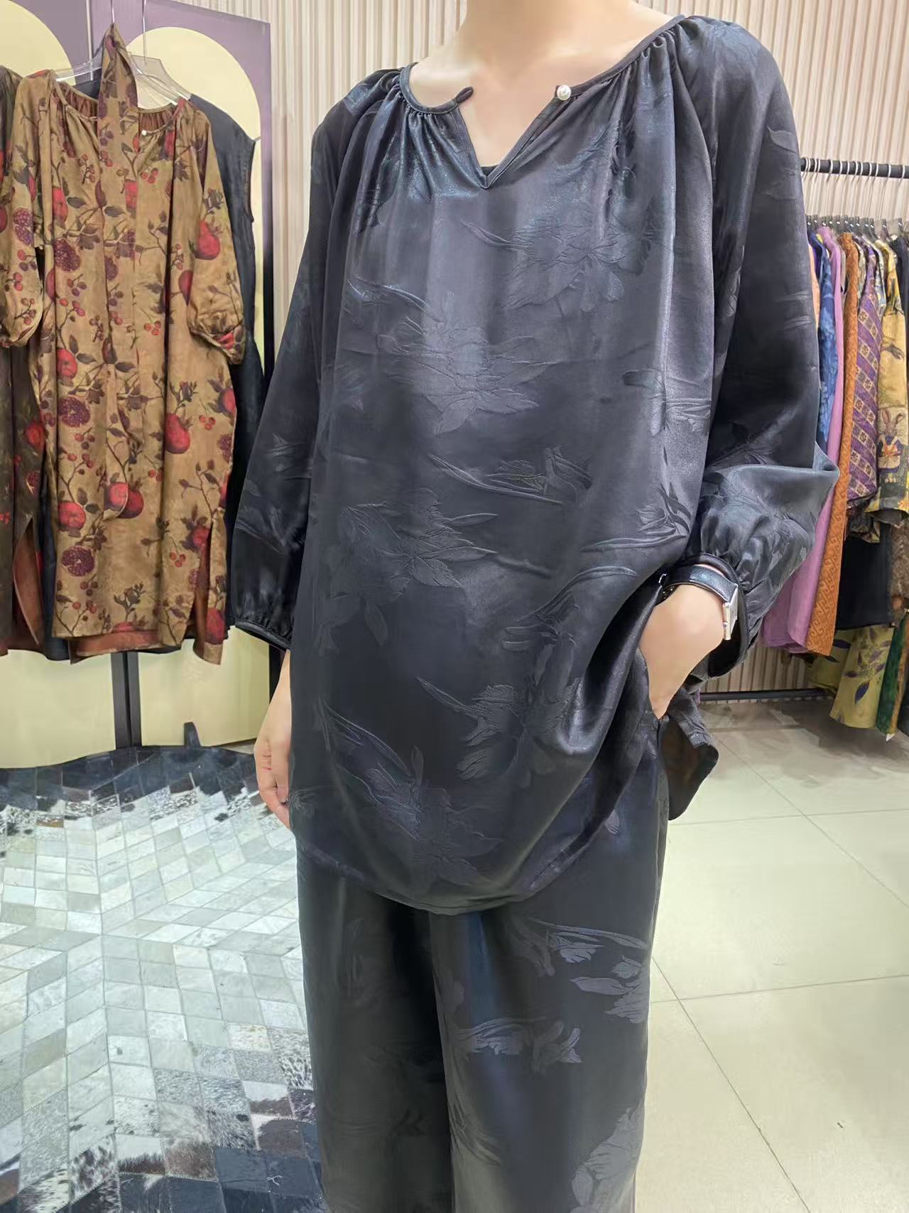 黑色老料香云纱流浪衫上衣