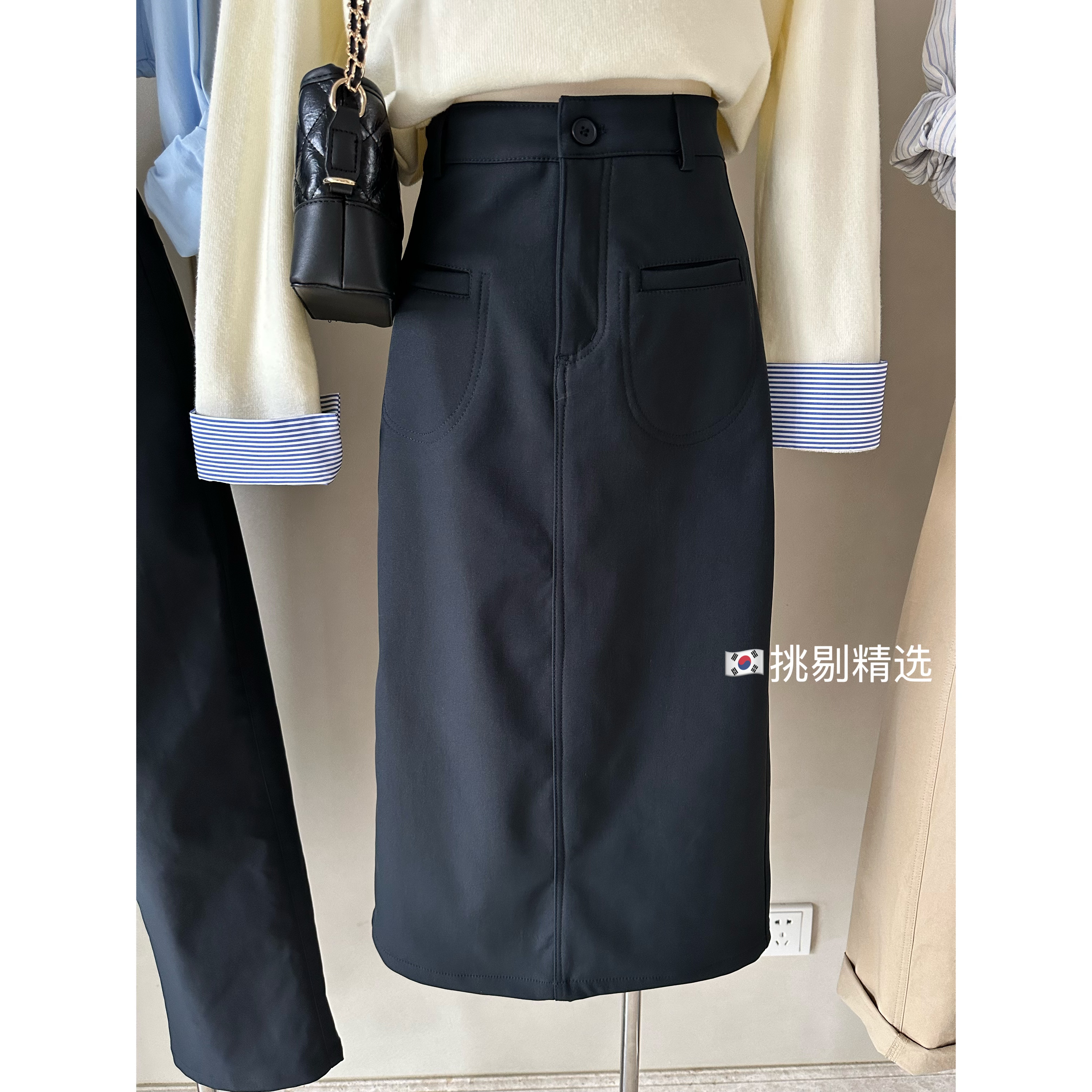 新款高腰a字包臀直筒开叉中长款女半身裙XX-9890加绒