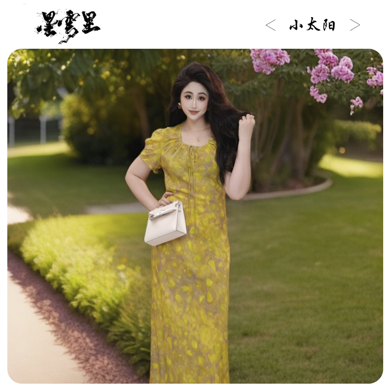 星云里微胖服饰｜小太阳｜高级微胖设计感法式显瘦修身夏季连衣裙