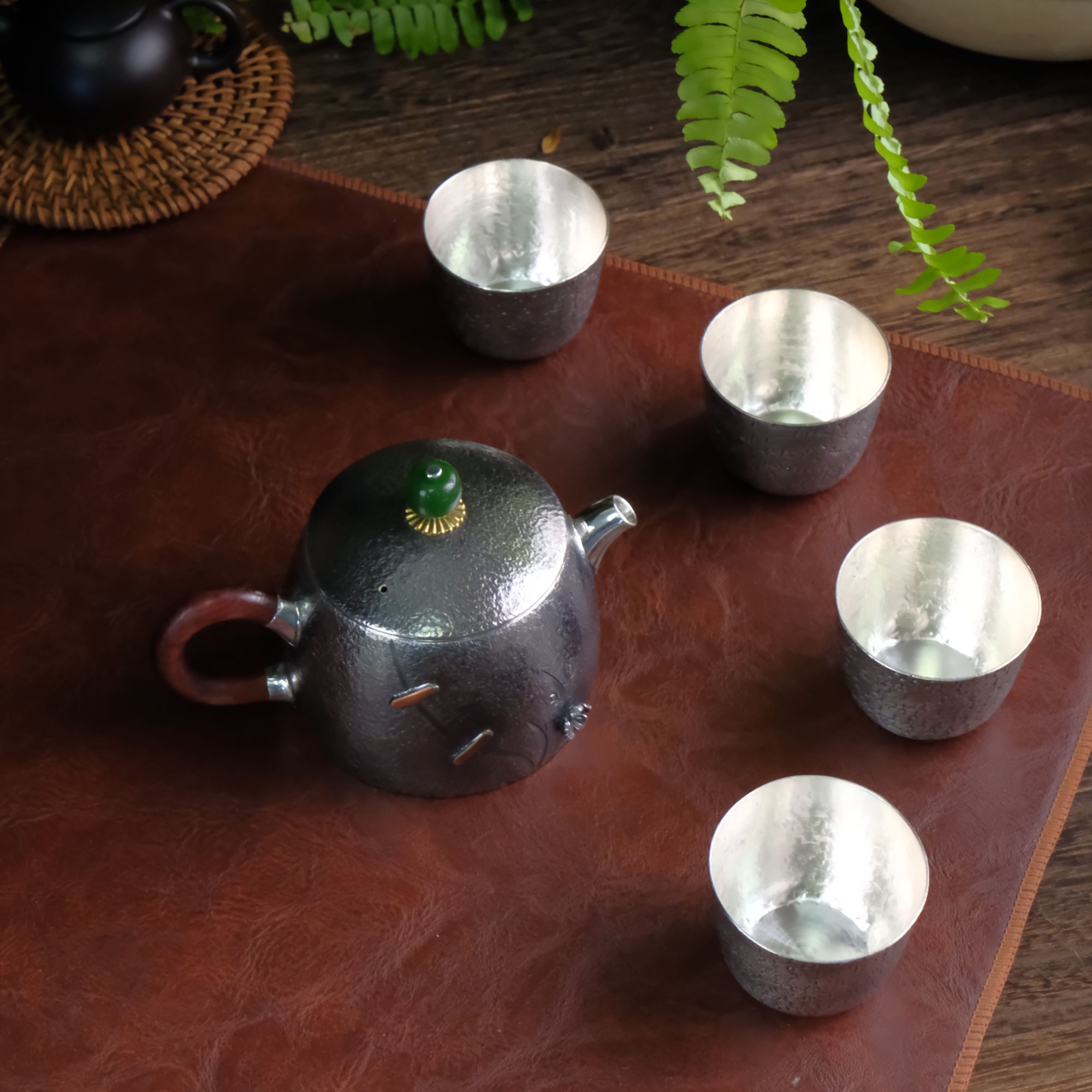 【大促】*壶尔摩斯《兰香》套组一壶四杯  手工足银999家用套组银器