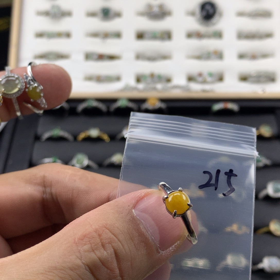 翡翠银S925镀金镶嵌戒指215