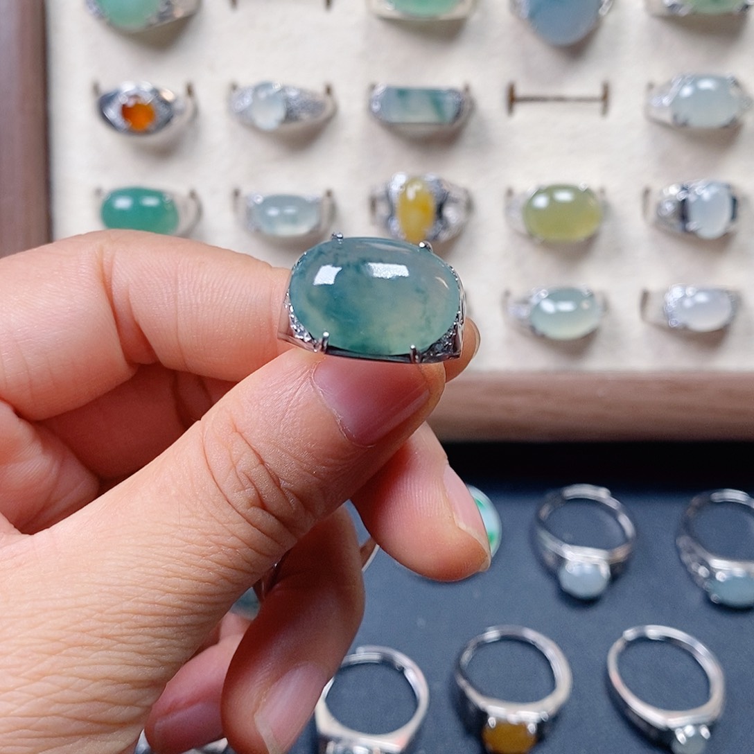 液***嗨翡翠银S925镶嵌戒指