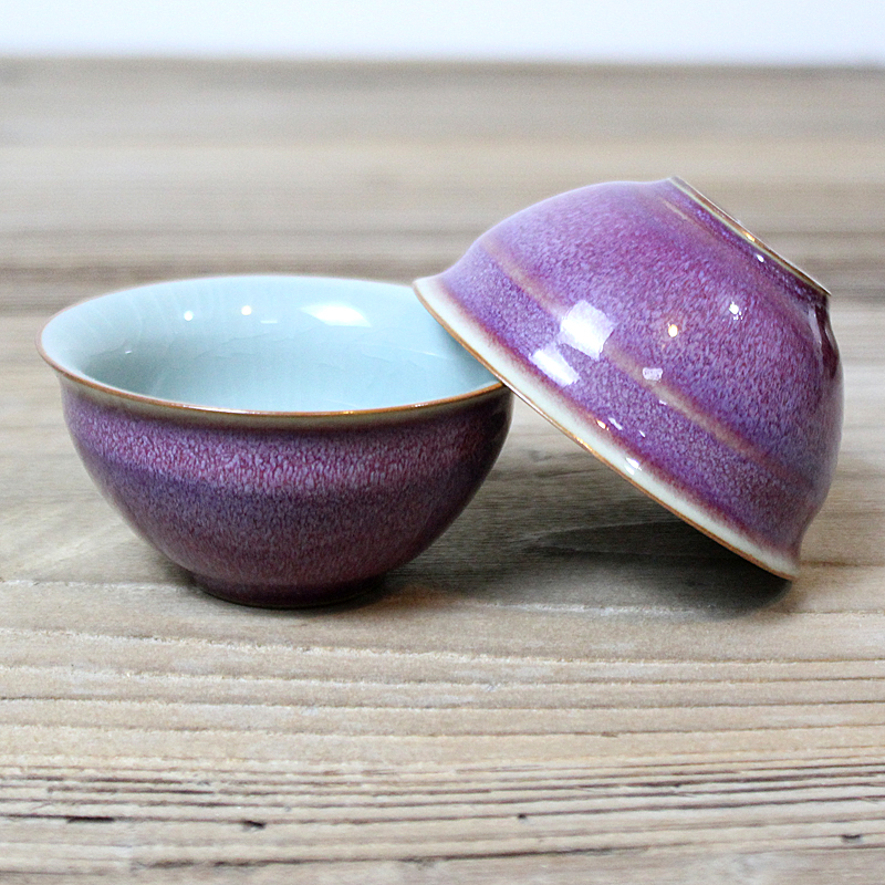 钧瓷品茗杯陶瓷窑变主人杯紫钧单杯功夫茶具茶杯开片可养客杯家用