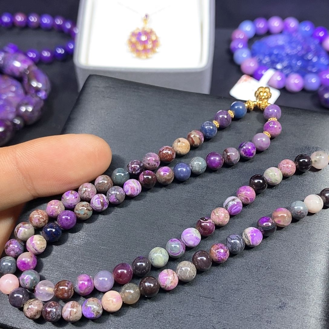 苏纪石（舒俱来）未镶嵌南非舒俱来泥地樱花圆珠单圈5mm