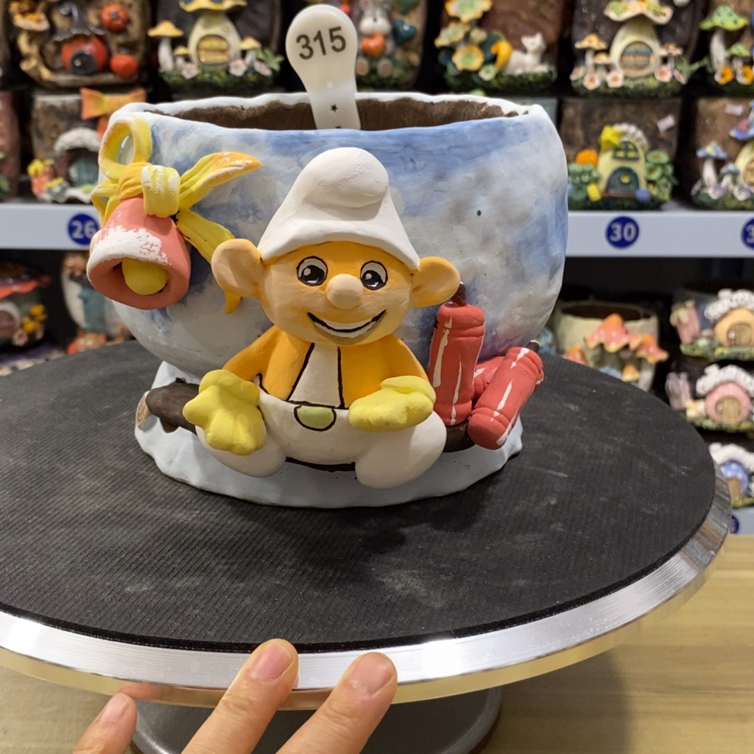 白狐粗陶手捏花盆