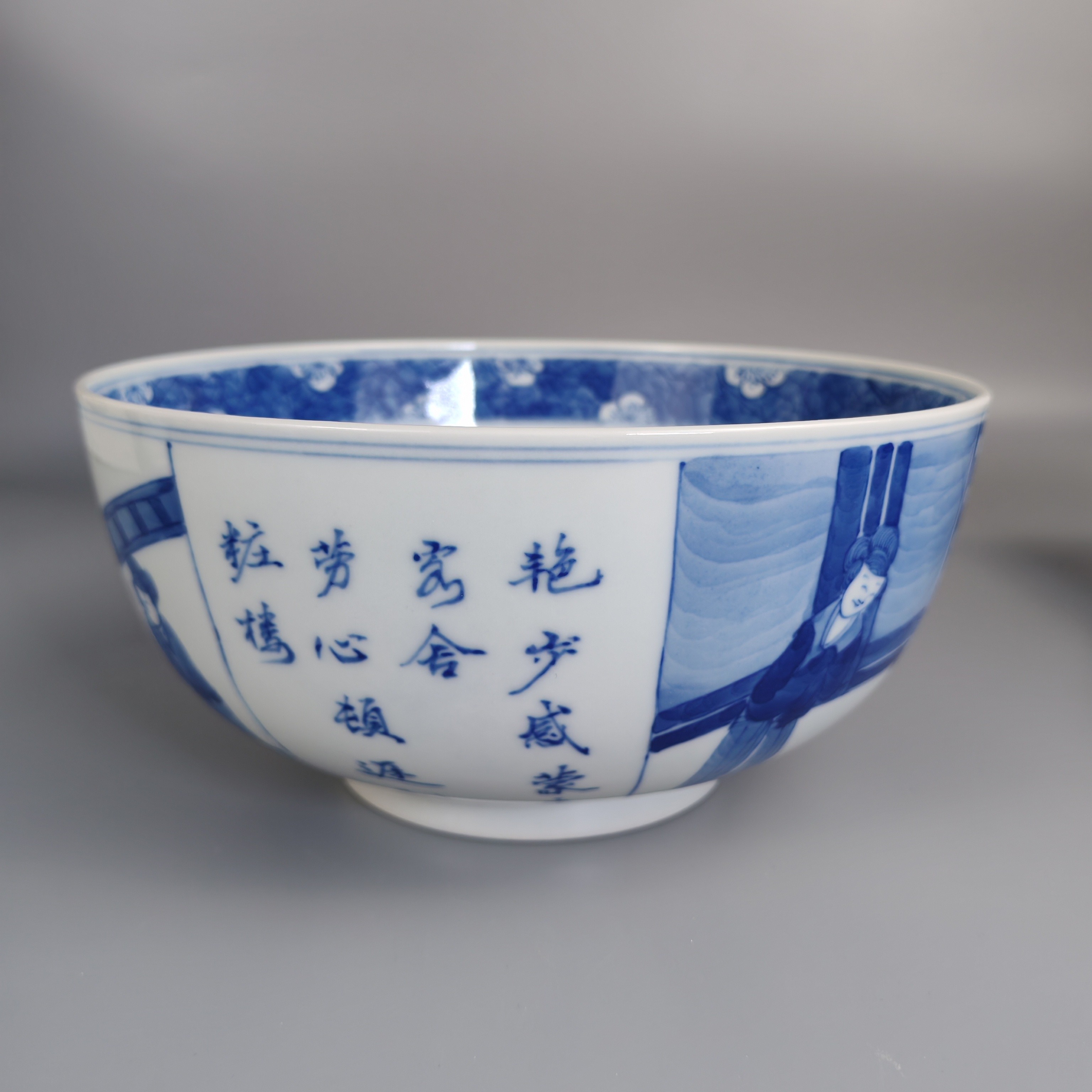 景德镇陶瓷大碗釉下青花瓷纯手工绘康熙人物